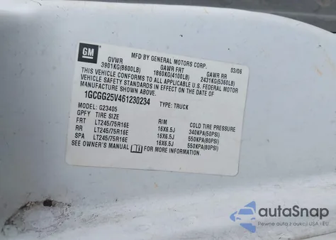 2006 Chevrolet Express Work Van from USA, damaged, VIN 1GCGG25V461230234